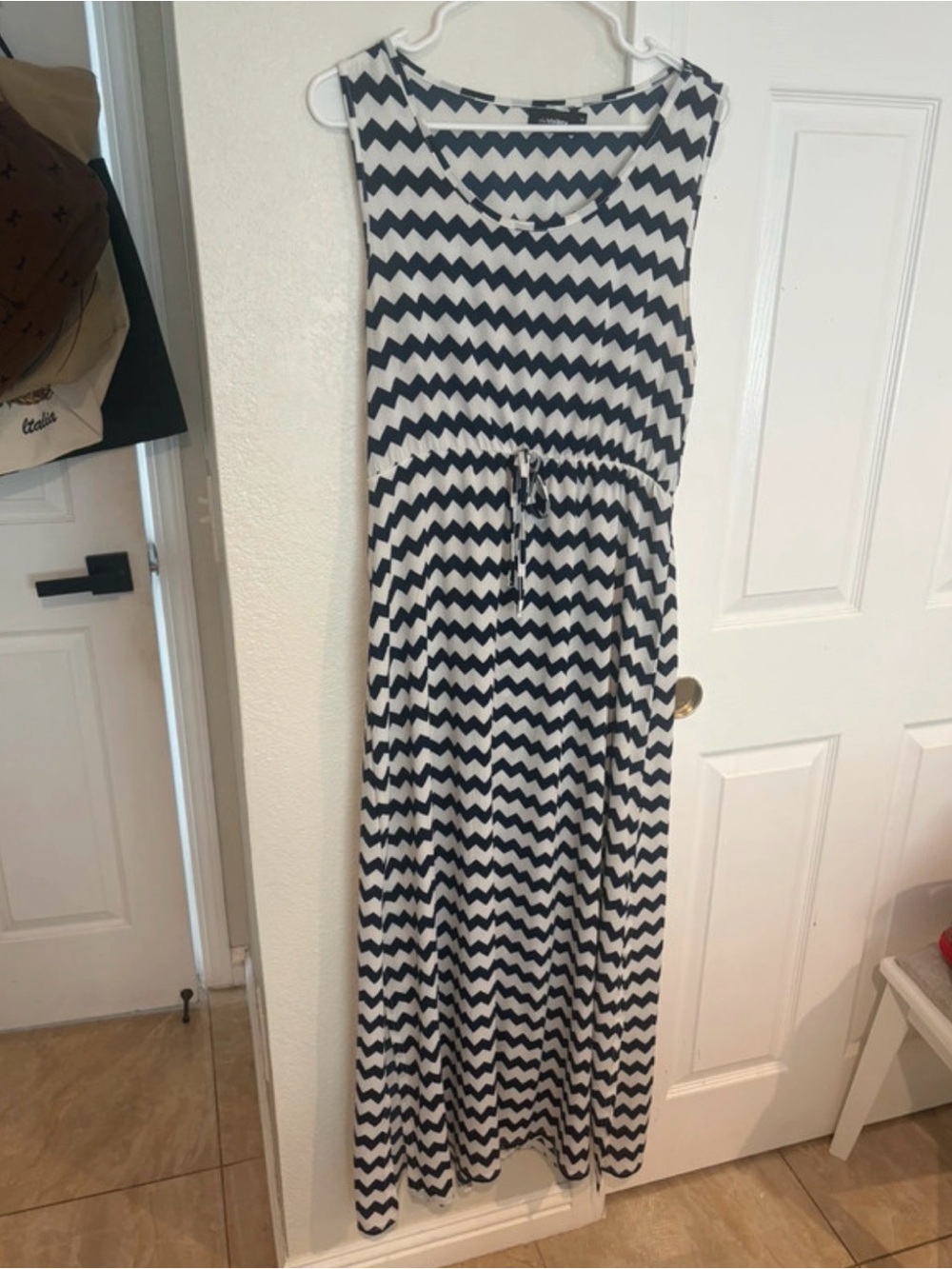Chevron-Print Sleeveless Maxi Skirt in Black and White